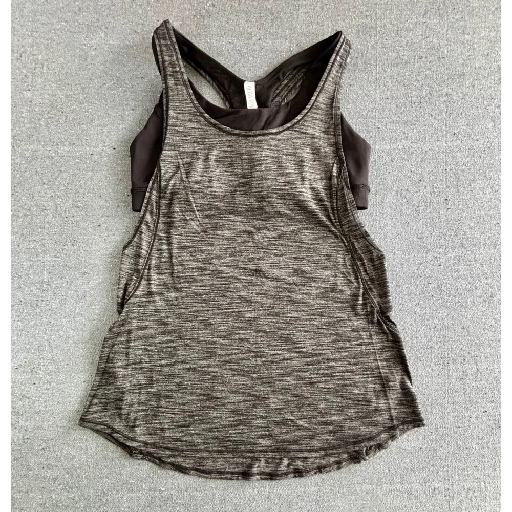 Lululemon Athletica 2-in-1 Tank Top Built-in Bra Space Dye Grey Racerback SZ 10